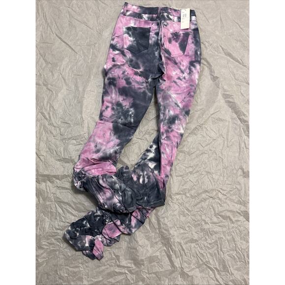 Women’s Daisy Tye Dye Multicolor Stacked Ruched Hem Skinny Denim Jeans Size S/CH - Picture 5 of 7